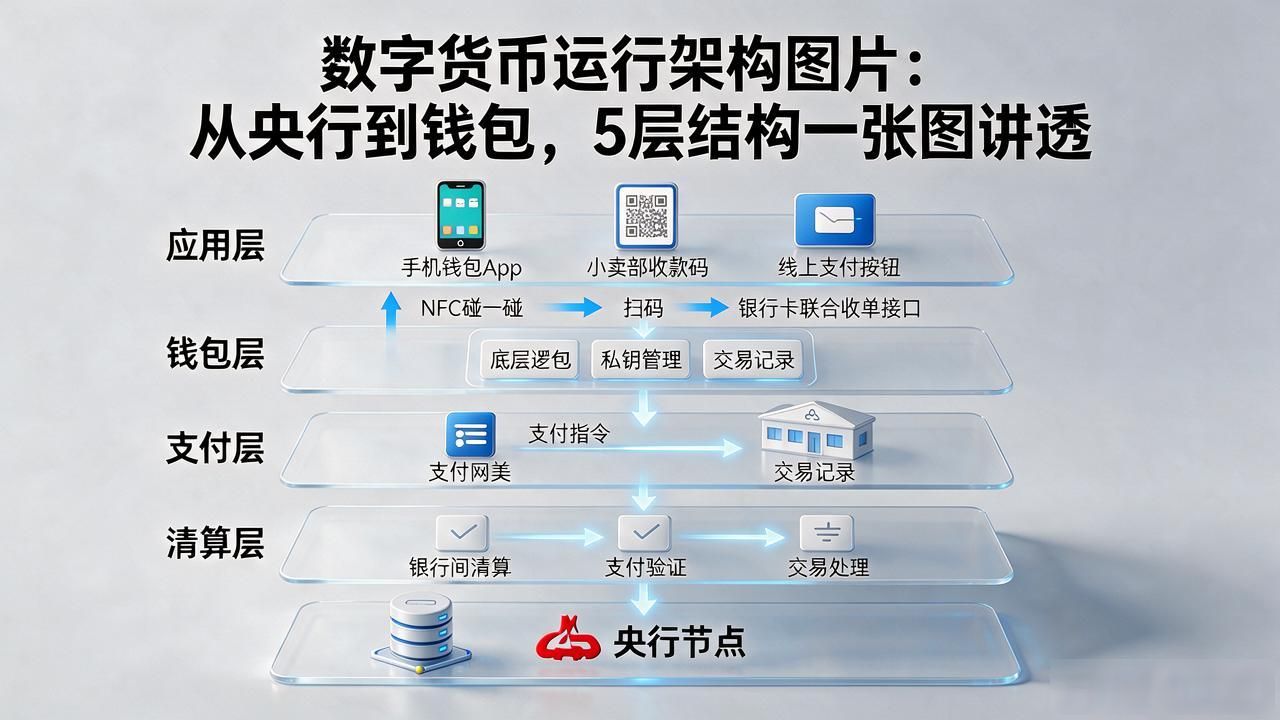 数字货币运行架构图片：从央行到钱包，5层结构一张图讲透