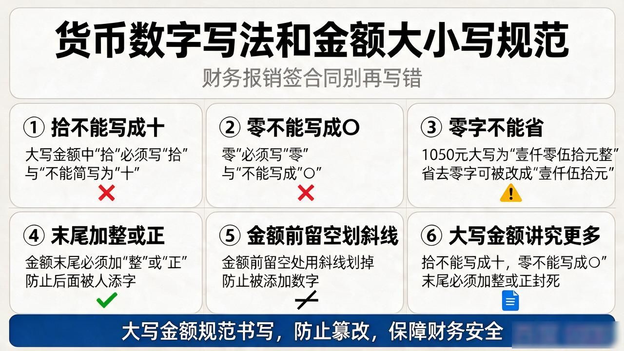 货币数字写法和金额大小写规范，财务报销签合同别再写错